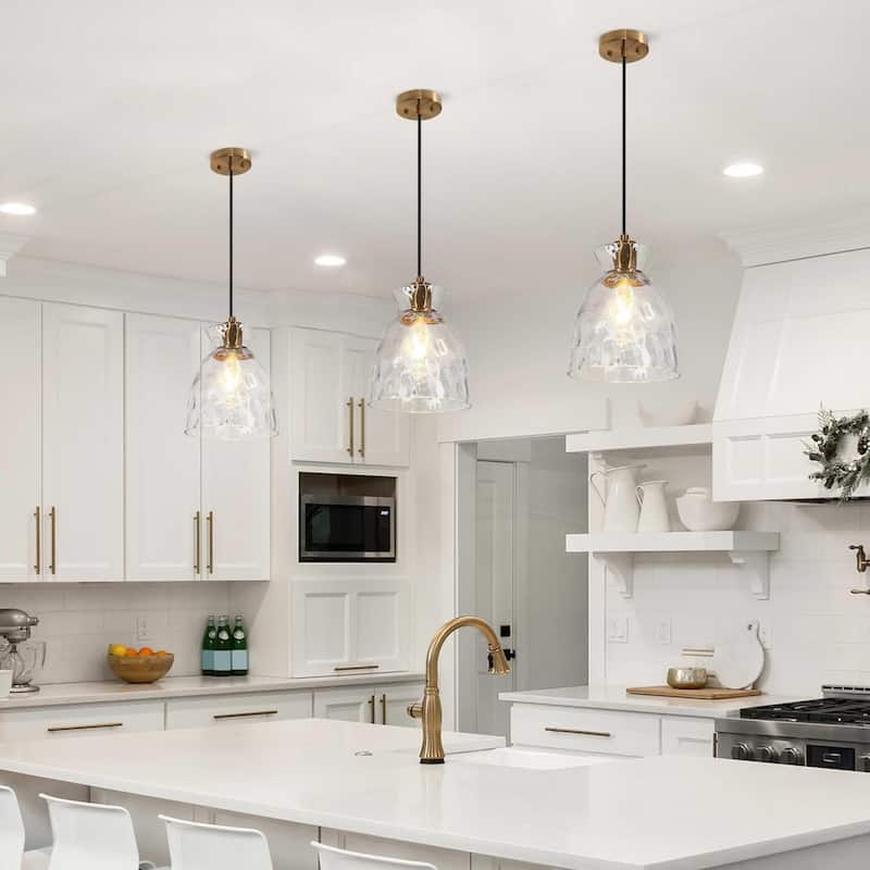 Elisie Mid-century Modern Pendant Light 1-Light Waterfall Glass Hammered Dome Kitchen Island Lighting Dining Room