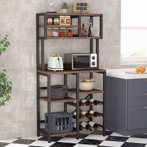 7-Tier Baker's Rack with Wine Rack 9 Bottles, Microwave Oven Stand with Hutch