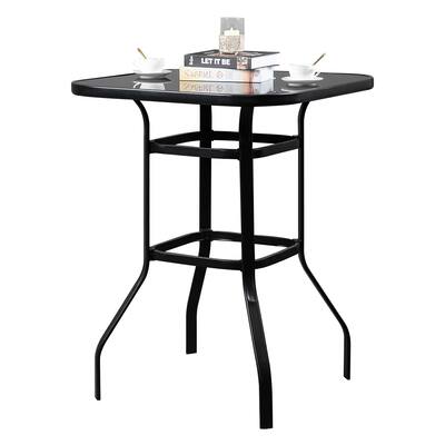 Outdoor 39" Wrought Iron Glass High Bar Table