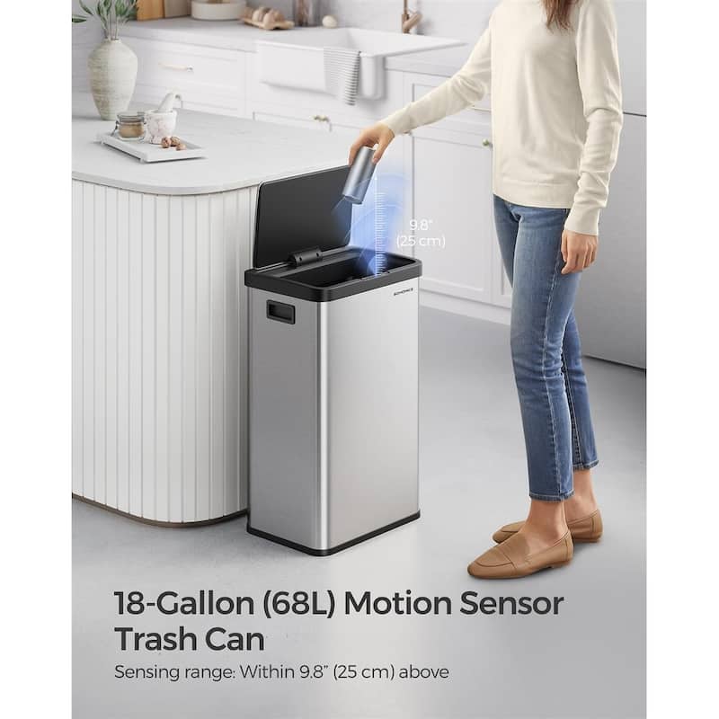 Touchless 18-Gallon Trash Can with Motion Sensor, Quiet Soft-Close