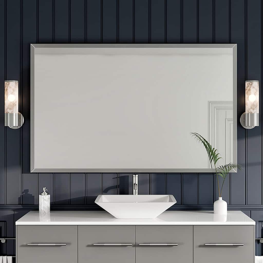 Eviva Vista 48" x 30" Rectangular Brushed Nickel Metal Framed Mirror - Brushed Nickel