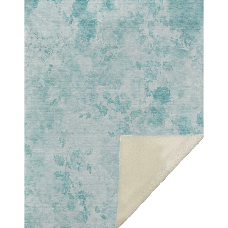 Premium Machine Washable Modern Floral Sherpa Throw Blanket
