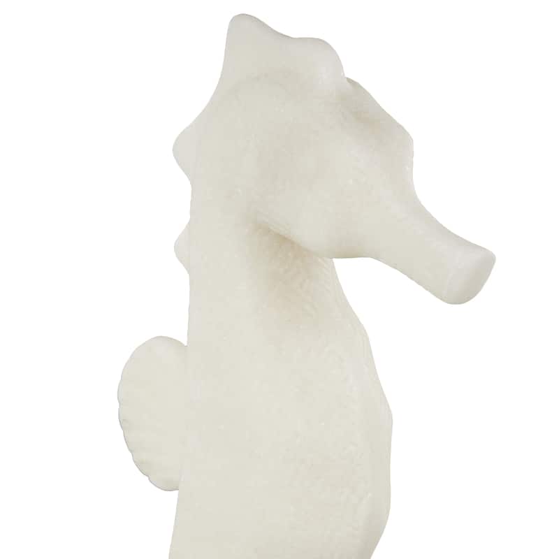 White Polystone Sea Horse Decorative Sculpture with Shimmering Details