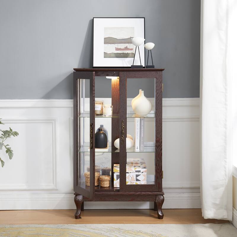 Roomfitters 2 Doos Curio Cabinet with Tempered Glass Doors, Curio Cabinets with Mirrored Back Panel and Adjustable Shelves