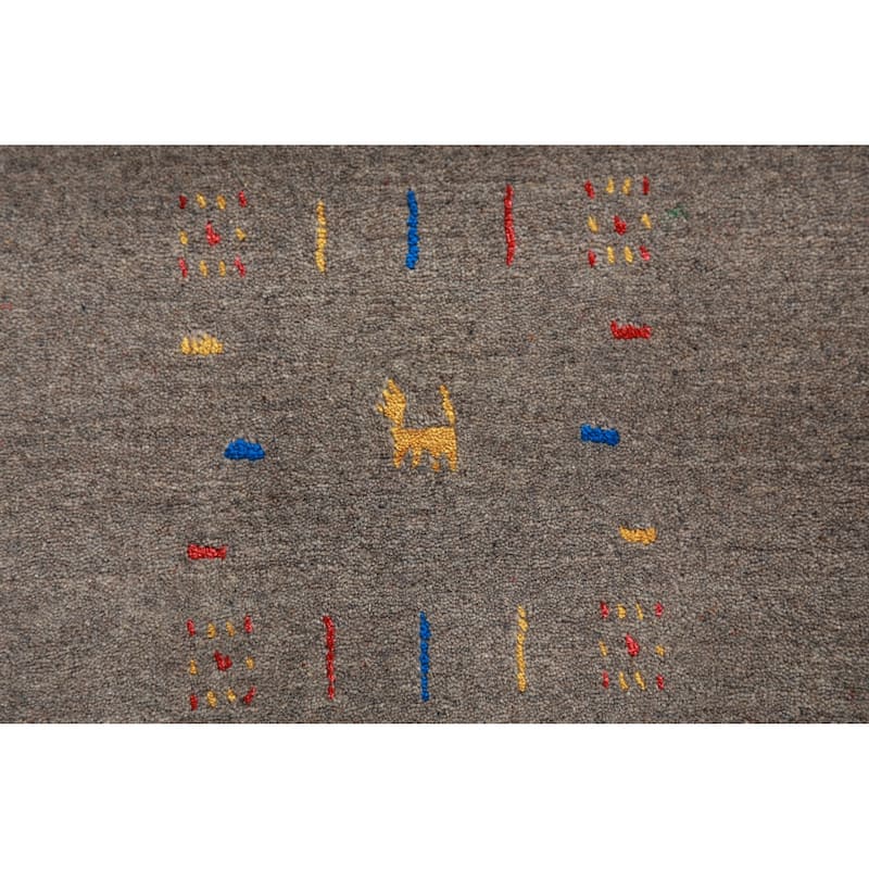 Grey Gabbeh Area Rug Hand-Knotted Wool Carpet - 7'9" x 9'11"