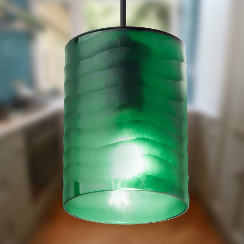 Sydney River of Goods Black Metal and Green Hand Blown Glass 5-Inch Pendant Light with Adjustable Hanging Cord - 5" x 5" x 62"