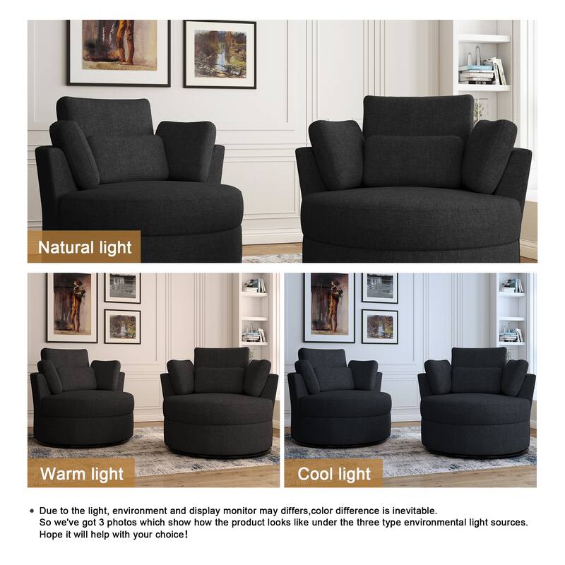 Upholstered Swivel Barrel Armchair with Storage Ottoman (Set of 2)