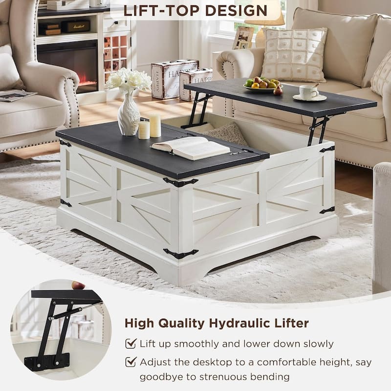 Farmhouse Lift Top Coffee Table with Storage, Wood Square Center Table