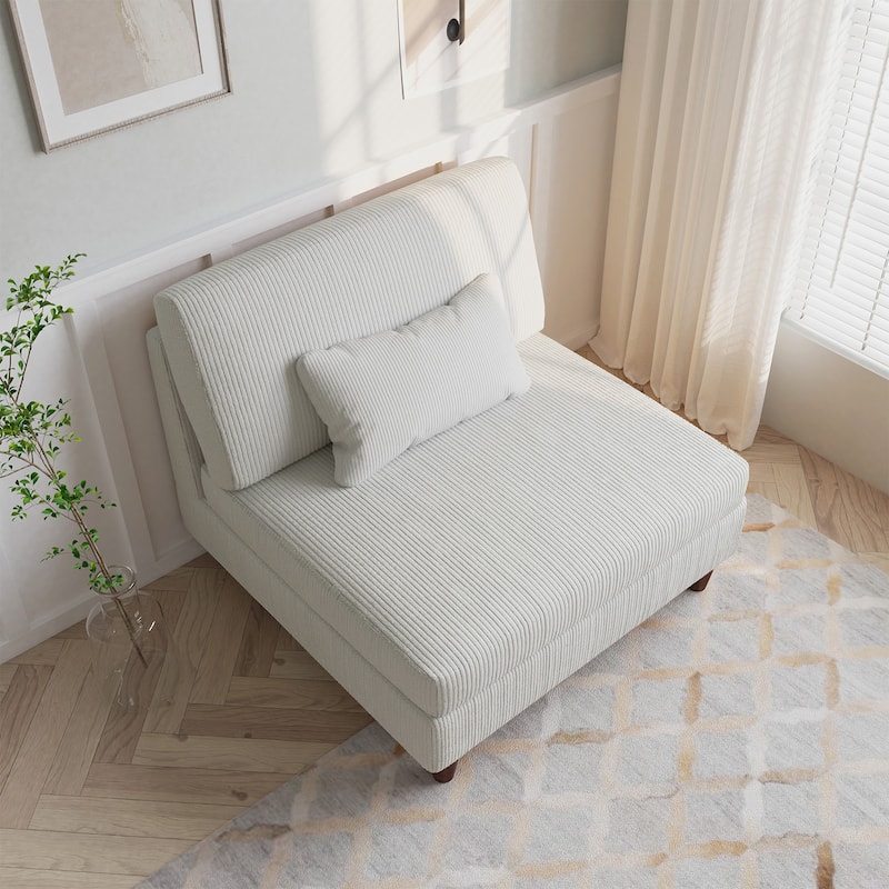 Corduroy Accent Chair with Ottoman Modular Couch Sectional Sofa