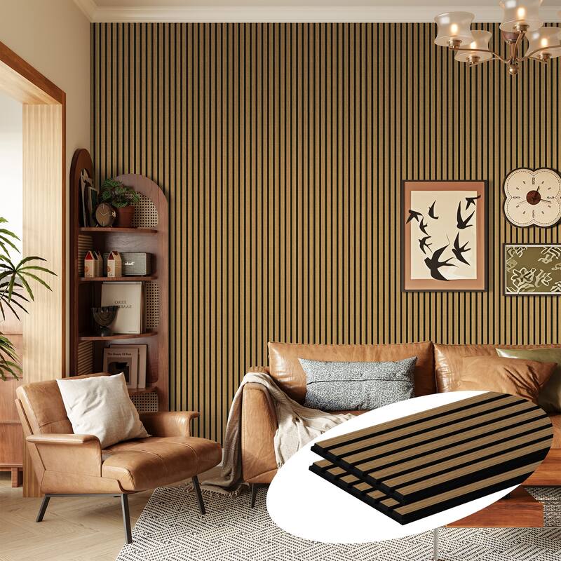 2Pcs Wood Slat Acoustic Wall Panels - 2pcs x 94.5" x 23.6" - Classic Oak