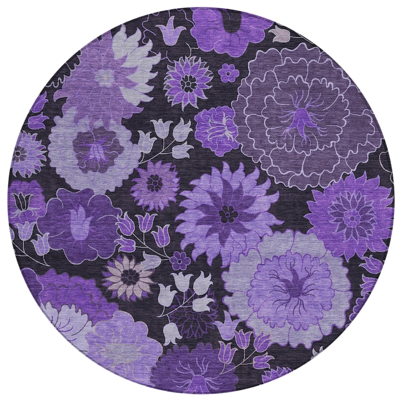 Machine Washable Indoor/ Outdoor Modern Floral Chantille Rug