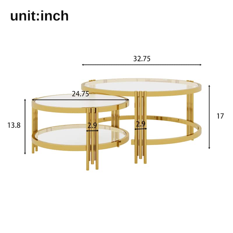 2-Piece Round Nesting Gold Coffee Table Set by Harper&Bright Designs