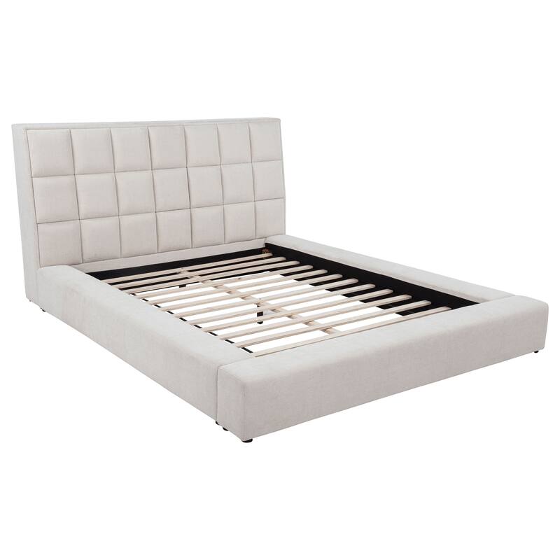 Dreux Upholstered Panel Platform Bed - Cream - Queen