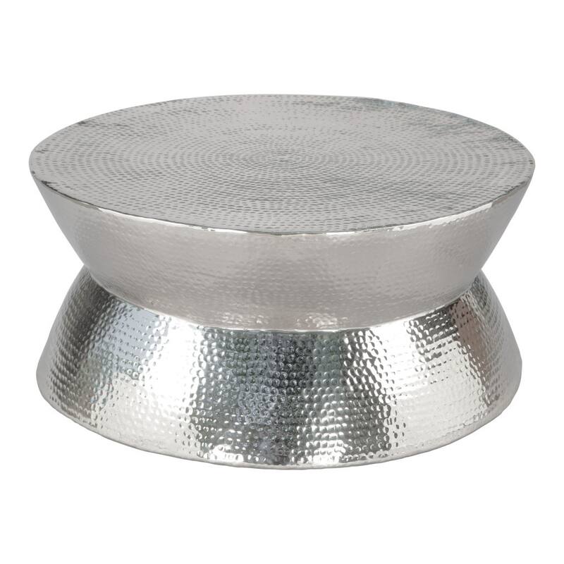 HomeRoots 37" Silver Aluminum Round Distressed Solid Coffee Table - 37.00 in. x 16.50 in. x 37.00 in.