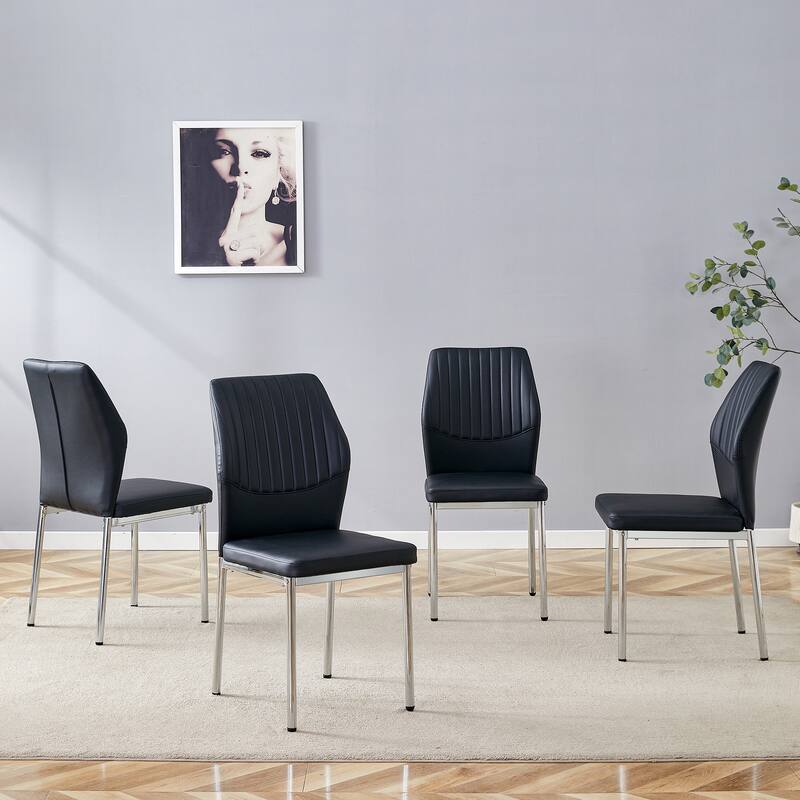 Modern 4 Piece PU Dining Chair Set with Backrest, Metal Legs, Cushions for Dining Room Kitchen Bedroom Living Room
