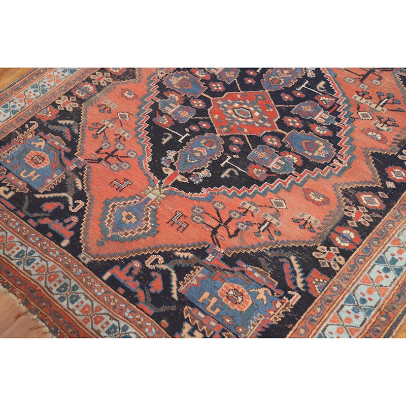 Hand Knotted Oriental 100% Wool Carpet Traditional Medallion Navy Blue & Blues Bidjar Area Rug - 5' 8'' X 4' 9''