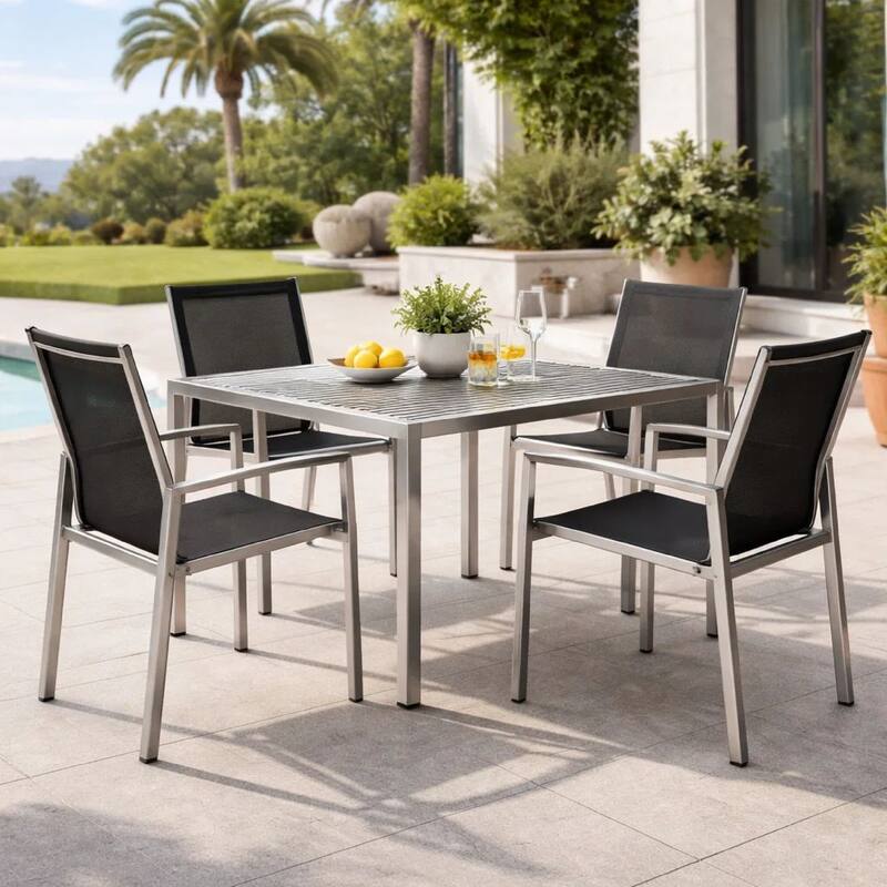 Cilo 32 Inch Outdoor Coffee Table, Gray Aluminum Frame, Rectangular Design