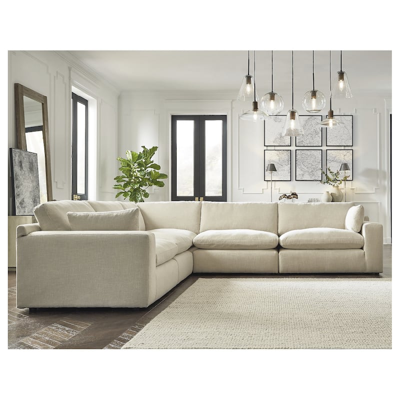 Signature Design by Ashley Elyza Ivory 5-Piece Sectional - 135"W x 135"D x 36"H - Ivory - Symmetrical