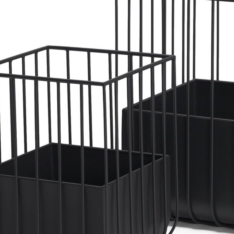 HomeRoots Set of Two Black Metal Wire Cage Square Pot Planters - 15.75 in. x 19.88 in. x 15.75 in.
