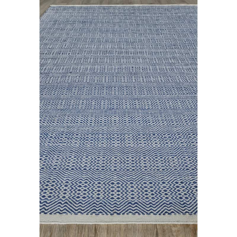 Echo Indoor/Outdoor Flatweave PET yarn Ivory/Blue Area Rug.