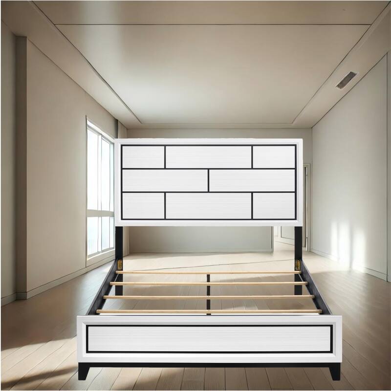 Sleek White Finish Platform Bed with Black Line Detailing - Available in Twin, Full, Queen, King Sizes - White - California King