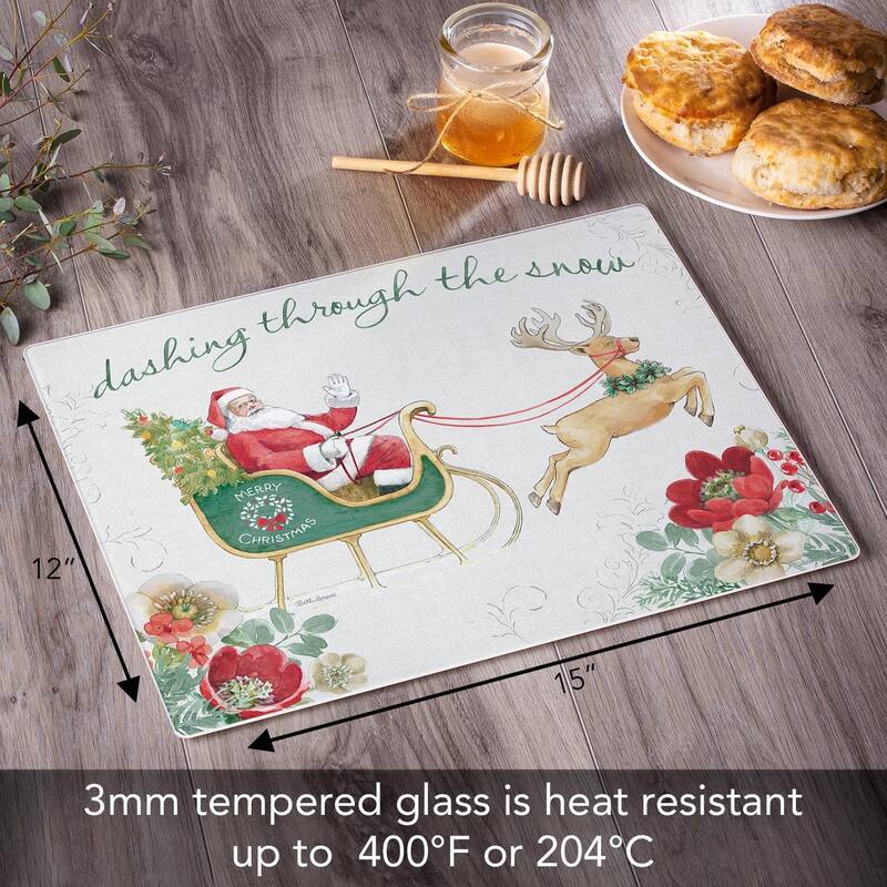 Holiday Traditions 3mm Heat Tolerant Tempered Glass Cutting Board 15” x 12” Manufactured in the USA Dishwasher Safe - Multi