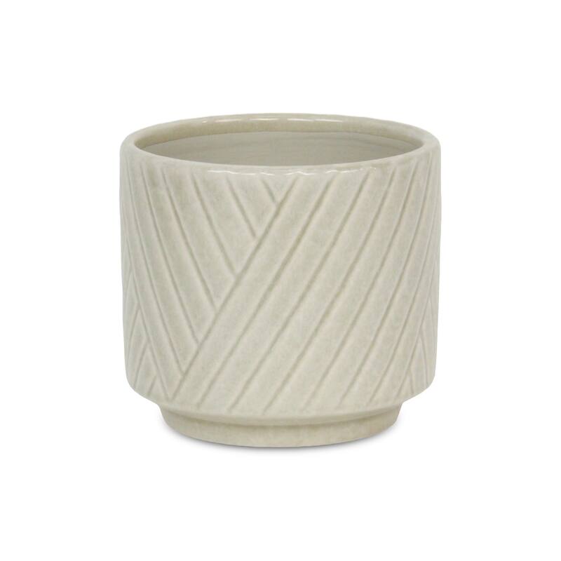 Parlora Crossed Diagonal Pattern Ceramic Pot - White