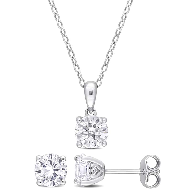 Miadora 3ct TGW White Topaz 2-Piece Set of Necklace and Earrings Sterling Silver