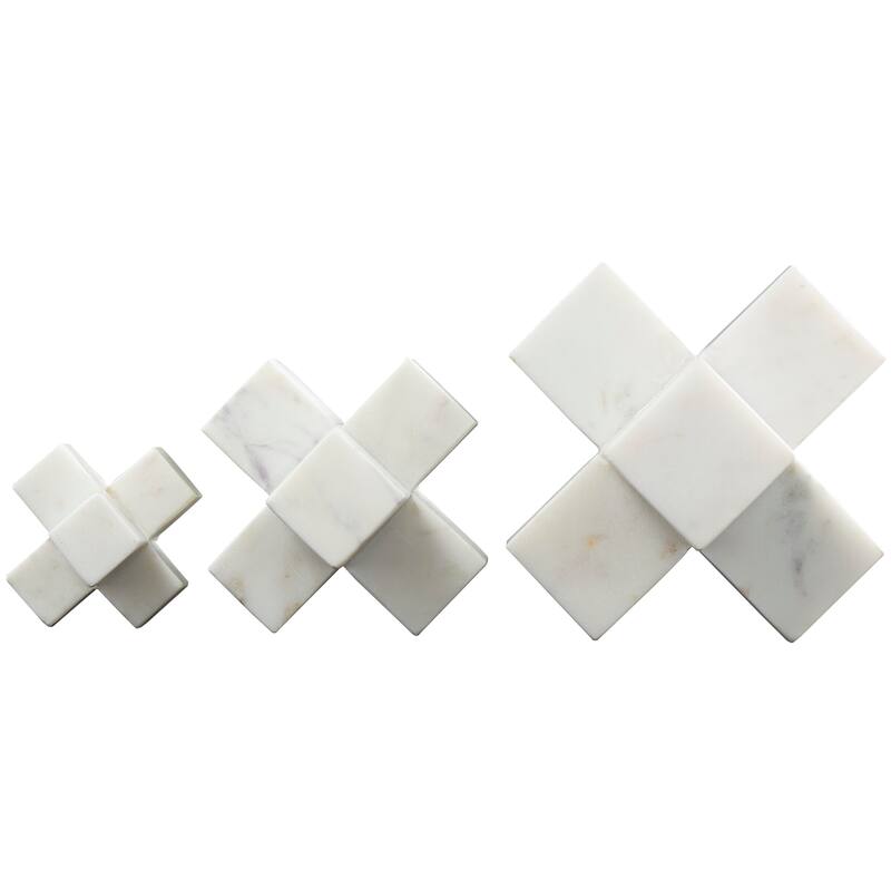 Elegant Marble Geometric Jack Sculpture (Set of 3) - White or Black