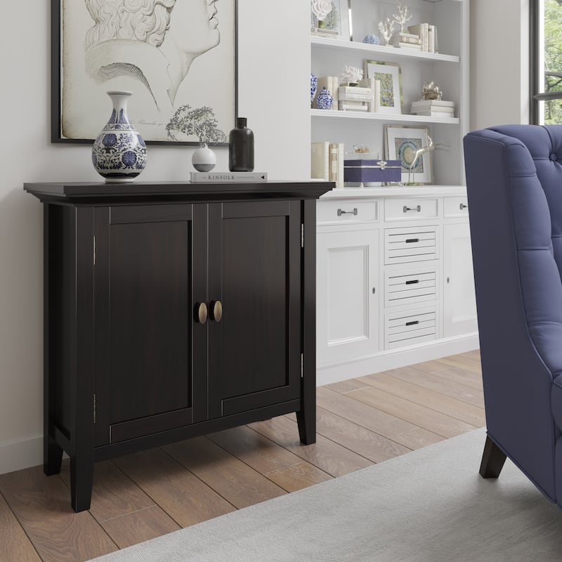 WYNDENHALL Mansfield SOLID WOOD 32 inch Wide Transitional Low Storage Cabinet - 32"w x 14"d x 31"h - Hickory Brown