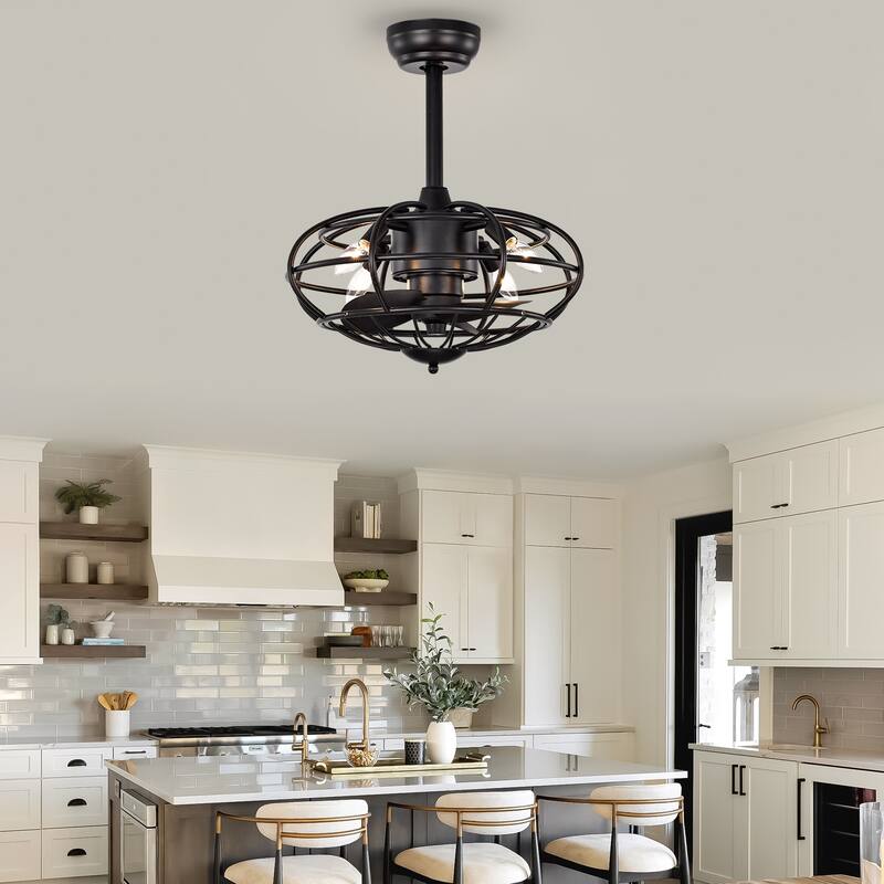 Cusp Barn Modern Enclosed Caged Ceiling Fan with Remote Control, Farmhouse Bladeless Rust Industrial Light Fixture for Bedroom