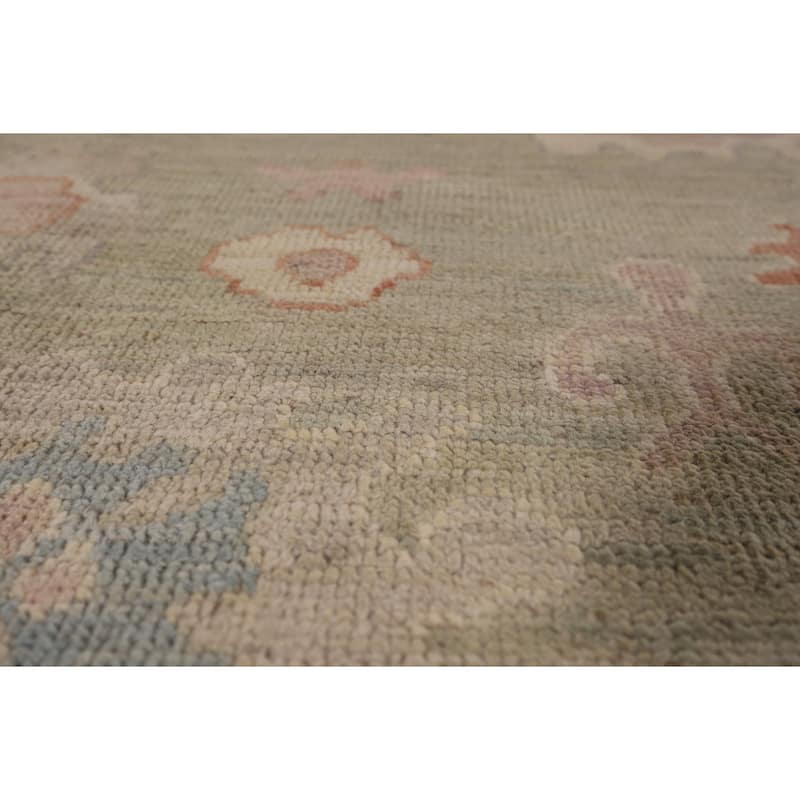 Green Floral Oushak Vegetable Dye Area Rug Handmade Wool Carpet - 8'2" x 9'9"
