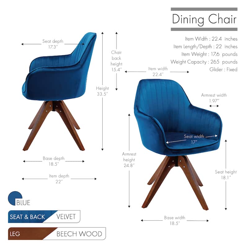 Porthos Home Oana Velvet/ Beechwood Swivel Dining Chair