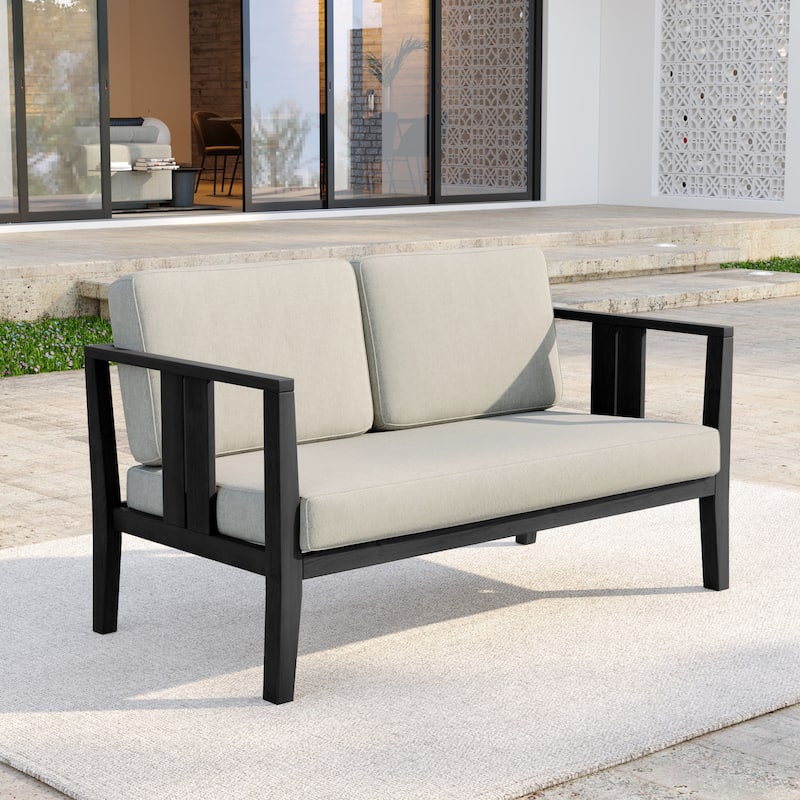 Casual Teak Wood Outdoor Patio Loveseat with Cushions