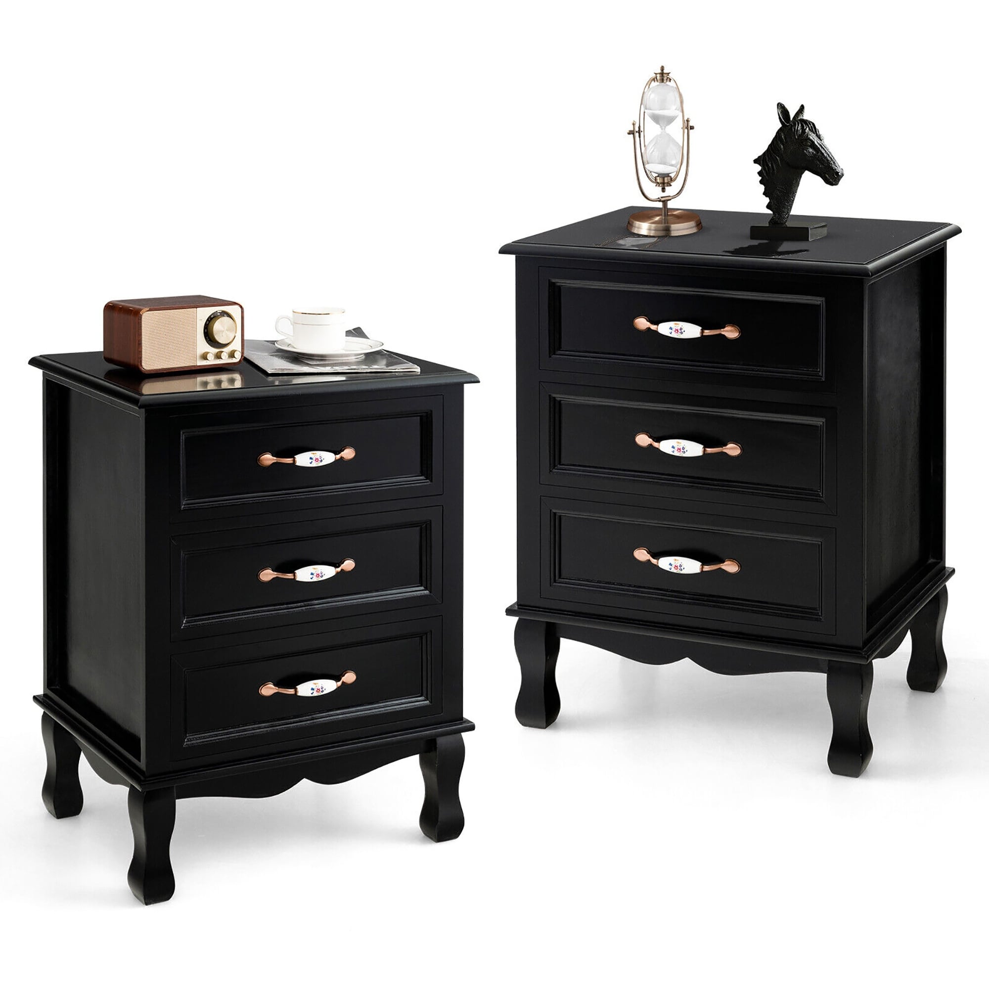 Gymax 2 pcs mirrored 3 drawers deals nightstand bedside table mirrored bedside cabinet