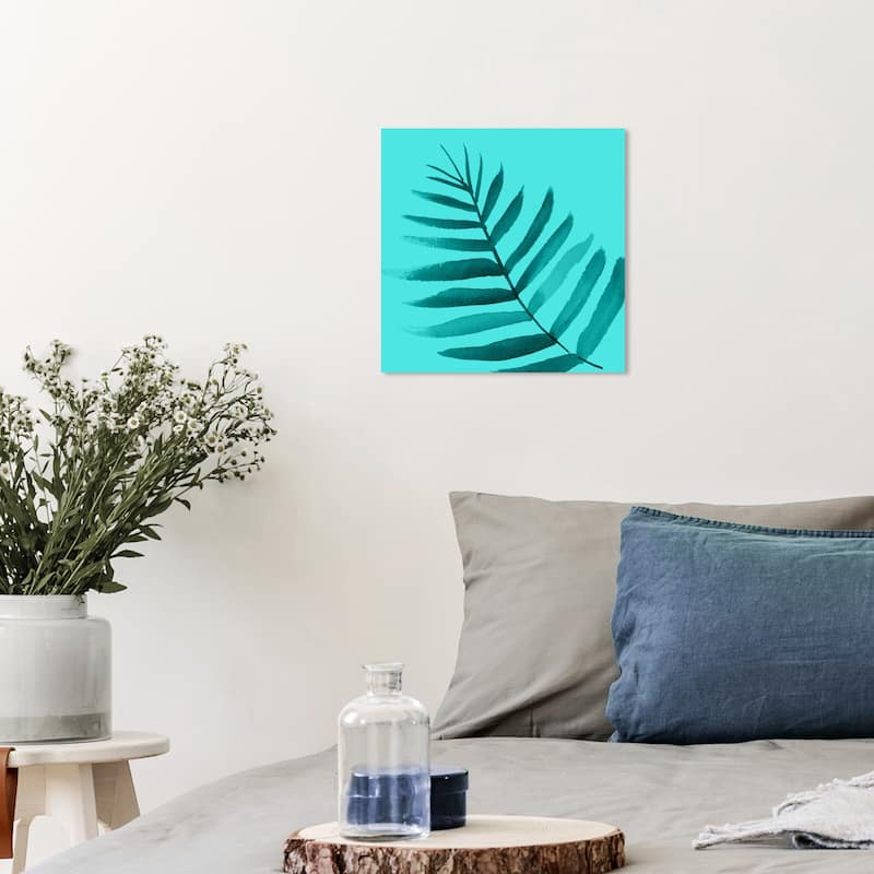Wynwood Studio Canvas Floral and Botanical Palmas Turquoise Blue and Celeste Tropical Wall Art Canvas Print - 12 x 12