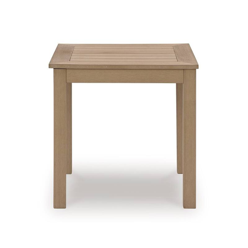 23.5 in. Natural Brown Square Plastic End Table with Slatted Design