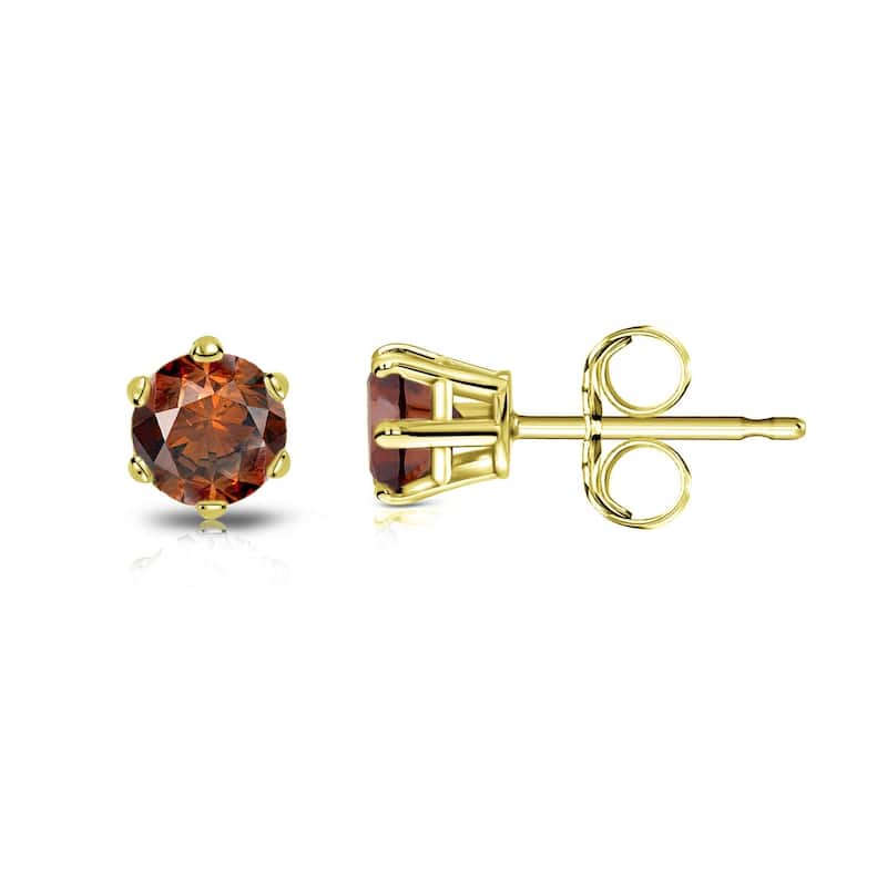 Auriya 14k Gold 1/4ctw Brown Diamond Stud Earrings 6-prong (SI1-SI2) - Yellow