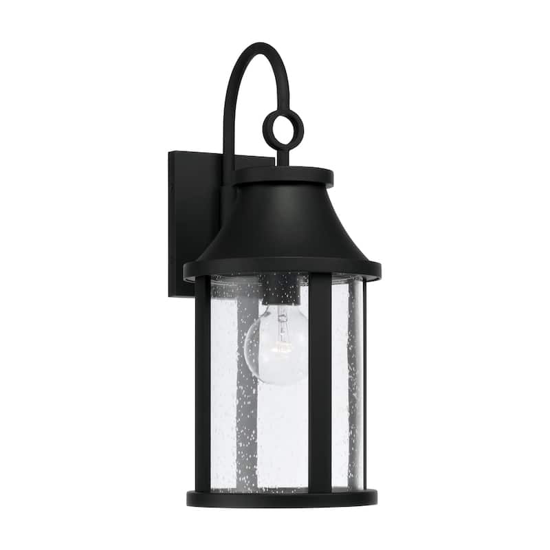 11.50"W x 28"H 4-Light Outdoor Cylindrical Wall Lantern in Black with Seeded Glass - 8"W x 19"H x 10.75"E
