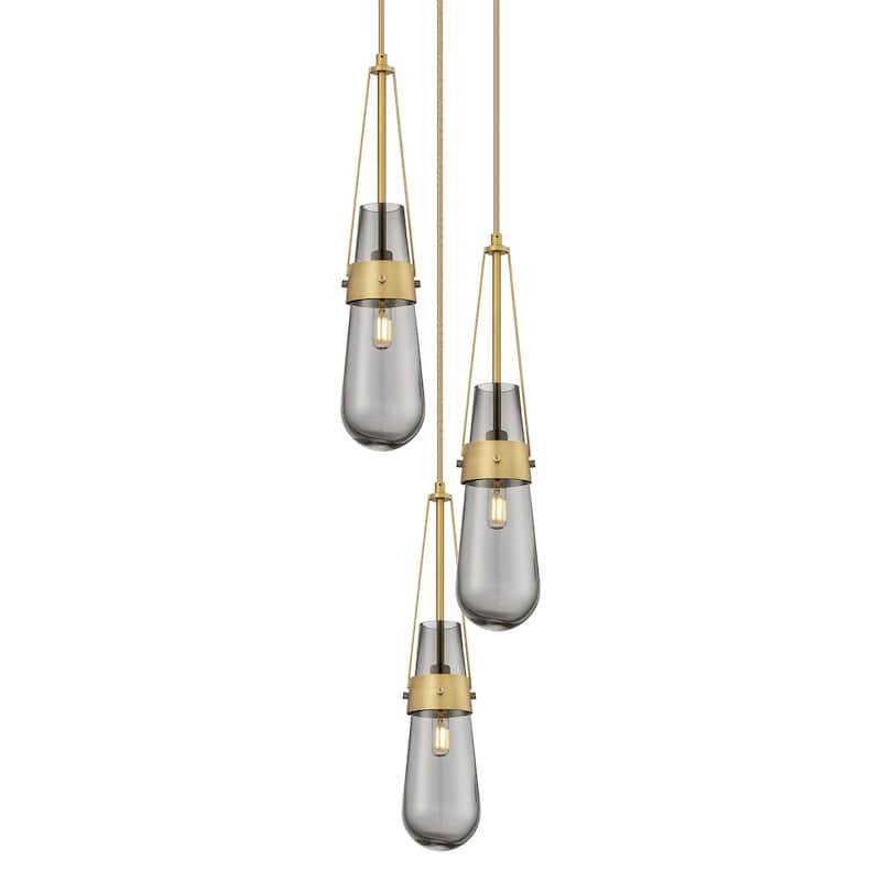 Innovations Lighting 113-452-1P-21-12 Milan Pendant Milan 3 Light 12" - Brushed Brass / Light Smoke