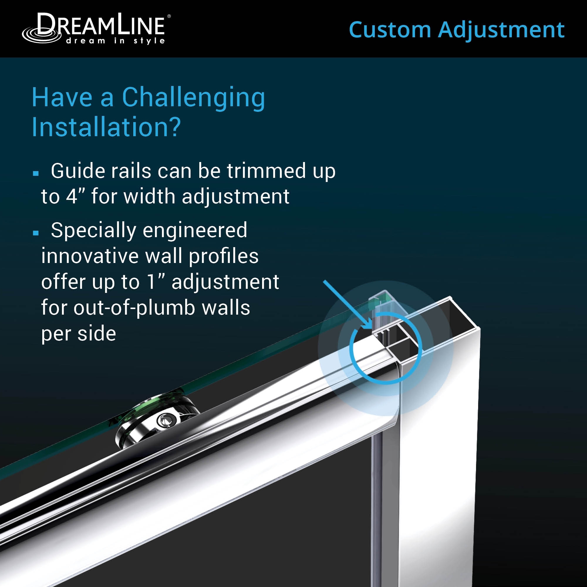 DreamLine Infinity-Z 56-60 in. W x 58 in. H Semi-Frameless Sliding