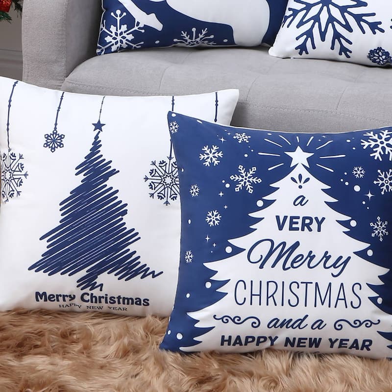 18x18 Inch 4 Pieces Christmas Pillow Covers, Cushion Covers for Sofa Couch, Blue
