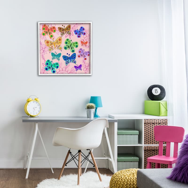 Stupell Bright Patterned Butterflies Framed Giclee Art Design By Kay Widdowson