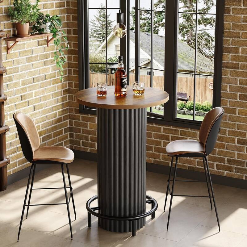 39.4" H Wooden Round Bistro Pub Bar Table for Dining, Cafe, Living Room, Apartment, Balcony