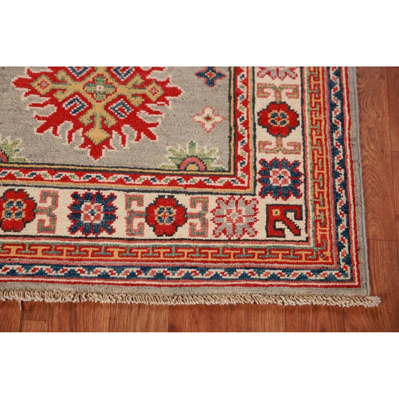 Geometric Kazak Foyer Rug Hand-Knotted Accent Wool Carpet - 2'8"x 4'0"
