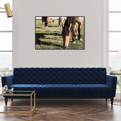 Oliver Gal 'Horses out at Pasture' Animals Wall Art Framed Canvas Print Farm Animals - Green, Brown