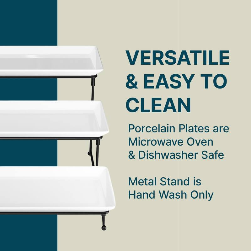 Gibson Home Gracious 3 Tier Plate Serving Set with Metal Stand - 16.5 Inch