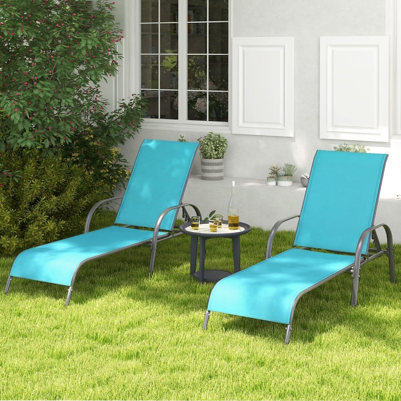 Gymax Set of 2 Patio Lounge Chair Chaise w/ Adjustable Reclining