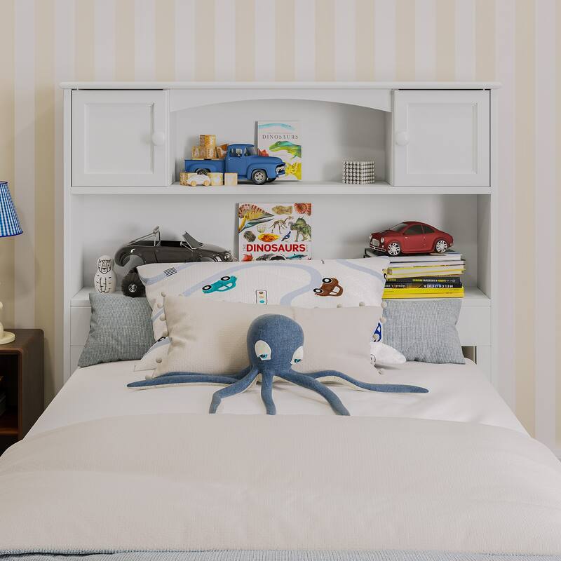 Twin Headboard With Storage & USB Charger - Handmade Home Decor, White