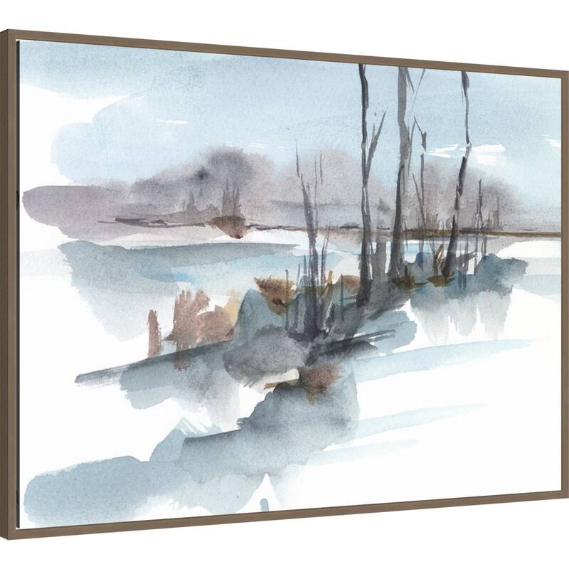 Winter Stream Watercolor I by Ethan Harper Framed Canvas Wall Art Print - Sylvie Dark Gold